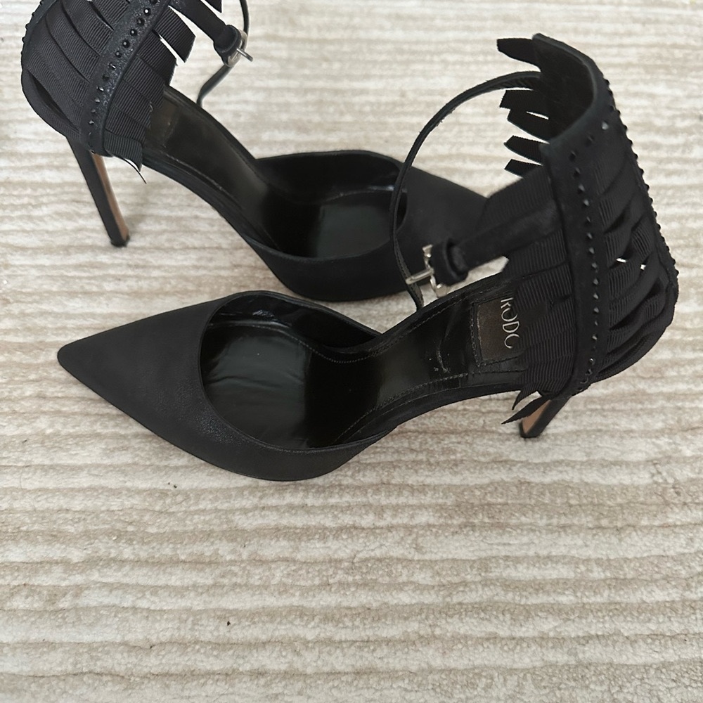 Rodo rhinestone black ankle wrap heels size 7